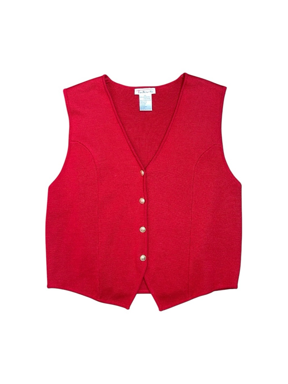 Vintage Talbots Merino Wool Knit Vest Women's XL Red Gold Buttons V-Neck